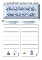 English Worksheet: COUNTABLE OR UNCOUNTABLE?