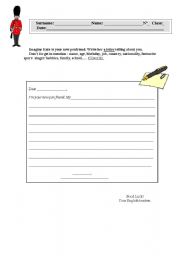 English worksheet: Writing a letter