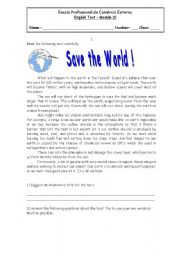 English Worksheet: Test about the Environment - part 1