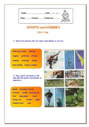 English Worksheet: SPORTS and HOBBIES /     Like + ing 