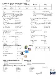 English Worksheet:  EXAM(containsschool subjects,times,timetables and vocabulary)