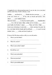 English worksheet: Personal pronouns, personal information and vocabulary exercises