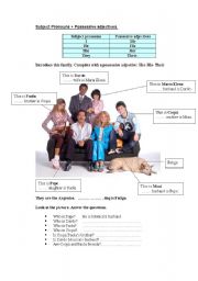 English Worksheet: Subject Pronouns + Possessive adjectives.