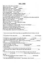 English Worksheet: One/ones