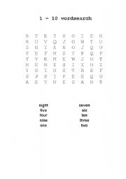 English worksheet: Numbers Wordsearch