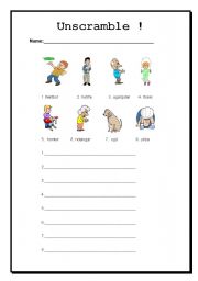 English Worksheet: Family Unscramble