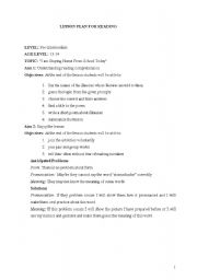 English Worksheet: Reading Lesson Plan