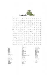 English Worksheet: Animal wordsearch