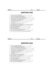 English Worksheet: question tags