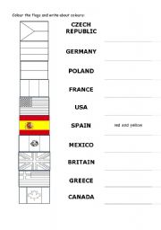 English Worksheet: Flags (colour and write colours)