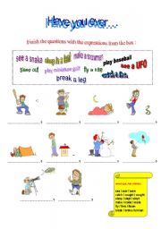 English Worksheet: Experiences: Have you ever...?