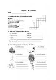 English Worksheet: I CAN RUN , HE IS SWIMMING