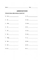 English worksheet: ABBREVIATIONS