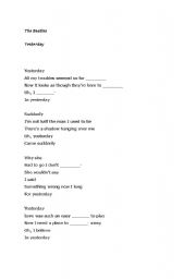 English worksheet: YESTERDAY - BY THE BEATLES