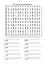 English Worksheet: COUNTRIES AND NATIONALITIES CROSSWORD