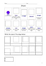 English worksheet: shapes and colours