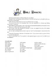 English Worksheet: Table Manners Reading Comprehension