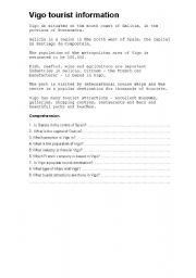 English worksheet: Reading - Vigo tourist information