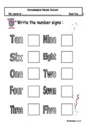 English worksheet: write the number sign