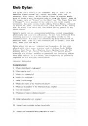 English Worksheet: Reading - Bob Dylan