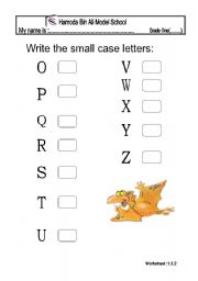 English worksheet: write small case letters