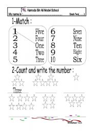 English Worksheet: match+count and write numbers