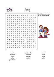 English Worksheet: FAMILY WORDSEACH