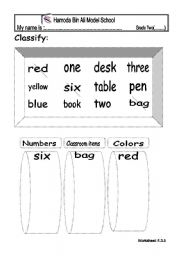English worksheet: classifying numbers