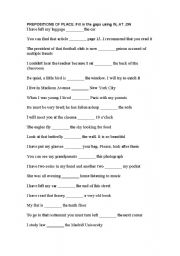English worksheet: prepositions of place