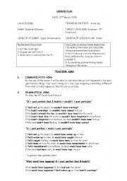 English worksheet: frontsheet with aims for a third conditional lesson 
