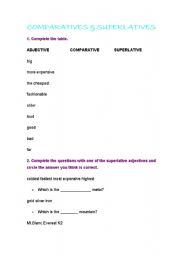English worksheet: COMPARATIVES AND SUPERLATIVES exercises