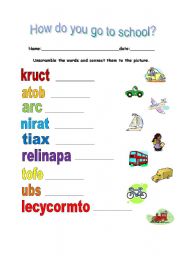 English Worksheet: How do you go to school 2