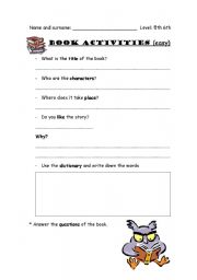 English worksheet: Books activities