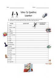 English Worksheet: interview a classmate