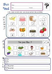 English Worksheet: Likes and dislikes