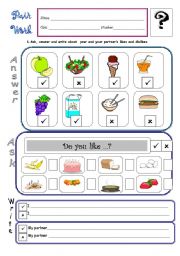 English Worksheet: Likes and dislikes- B