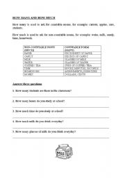 English Worksheet: How many and how much