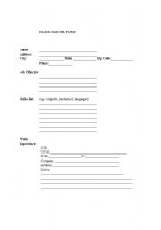 Blank Resume Form for ESL Job Seekers