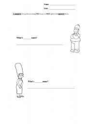 English Worksheet: Simpsons possessives (his or her) 1