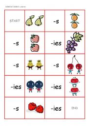 English Worksheet: Domino cards - fruit and plurals