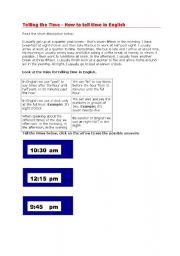 English worksheet: Telling the time