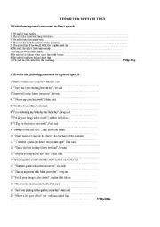 English Worksheet: reported speech