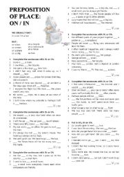 English Worksheet: Preposition of place - IN and ON