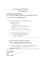 English Worksheet: Get to know your classmates game