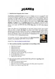 English Worksheet: JUANES BIOGRAPHY
