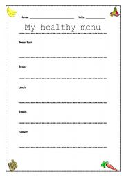 English worksheet: My healthy menu
