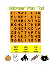 English Worksheet: Halloween Word Find