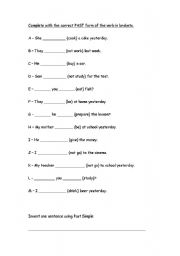 English worksheet: past tense 