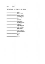 English Worksheet: CAN CANT