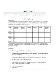 English Worksheet: Creativity Survey